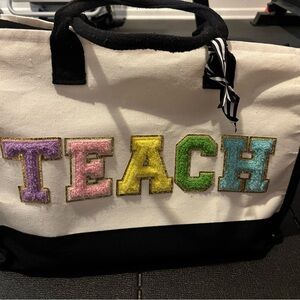 Black and White Canvas Tote with Colorful Letters